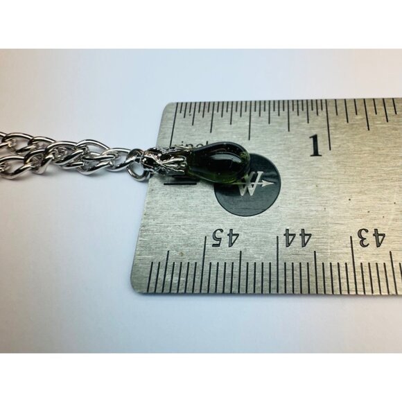 Estate Sterling Silver 925 Charm Bracelet with Peridot Dangle, Spring Ring Clasp - Picture 9 of 12